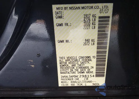 2017 Nissan Altima 2.5 S z USA, uszkodzony, nr VIN 1N4AL3AP0HC298154